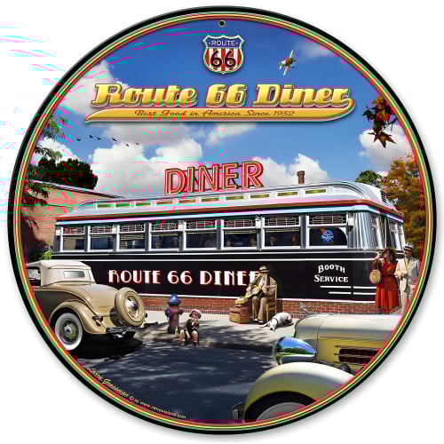 1936 Route 66 Diner Metal Sign - 14" Round