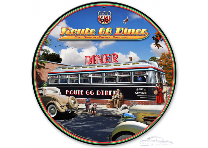 1936 Route 66 Diner Metal Sign - 14" Round