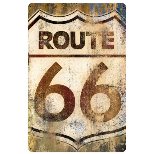 Route 66 Grunge Metal Sign - 12" x 18"