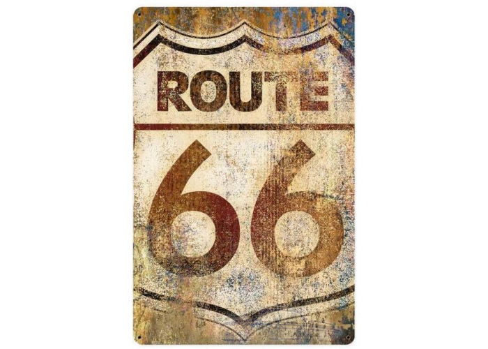 Route 66 Grunge Metal Sign - 12" x 18"