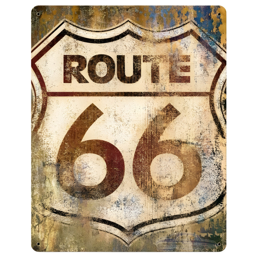 Route 66 Grunge Metal Sign - 12" x 15"