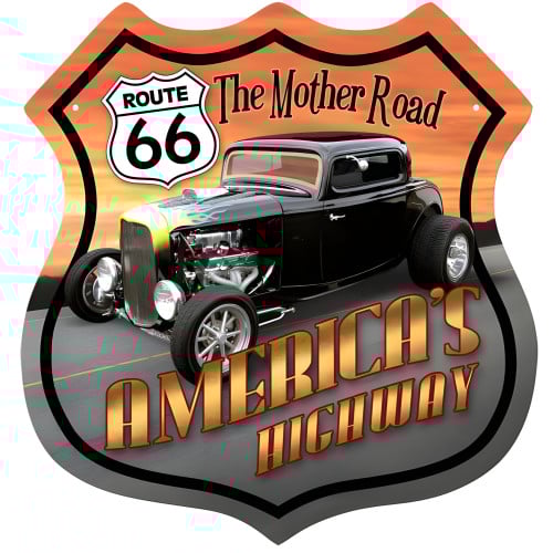 Route 66 Hotrod Metal Sign - 15" x 15"