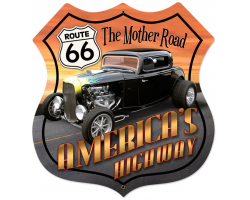 Route 66 Hot Rod Metal Sign - 28" x 28"