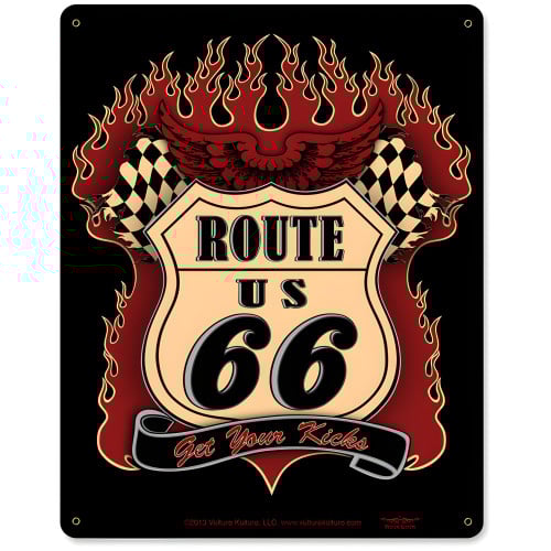 Route 66 Kicks Metal Sign - 12" x 15"