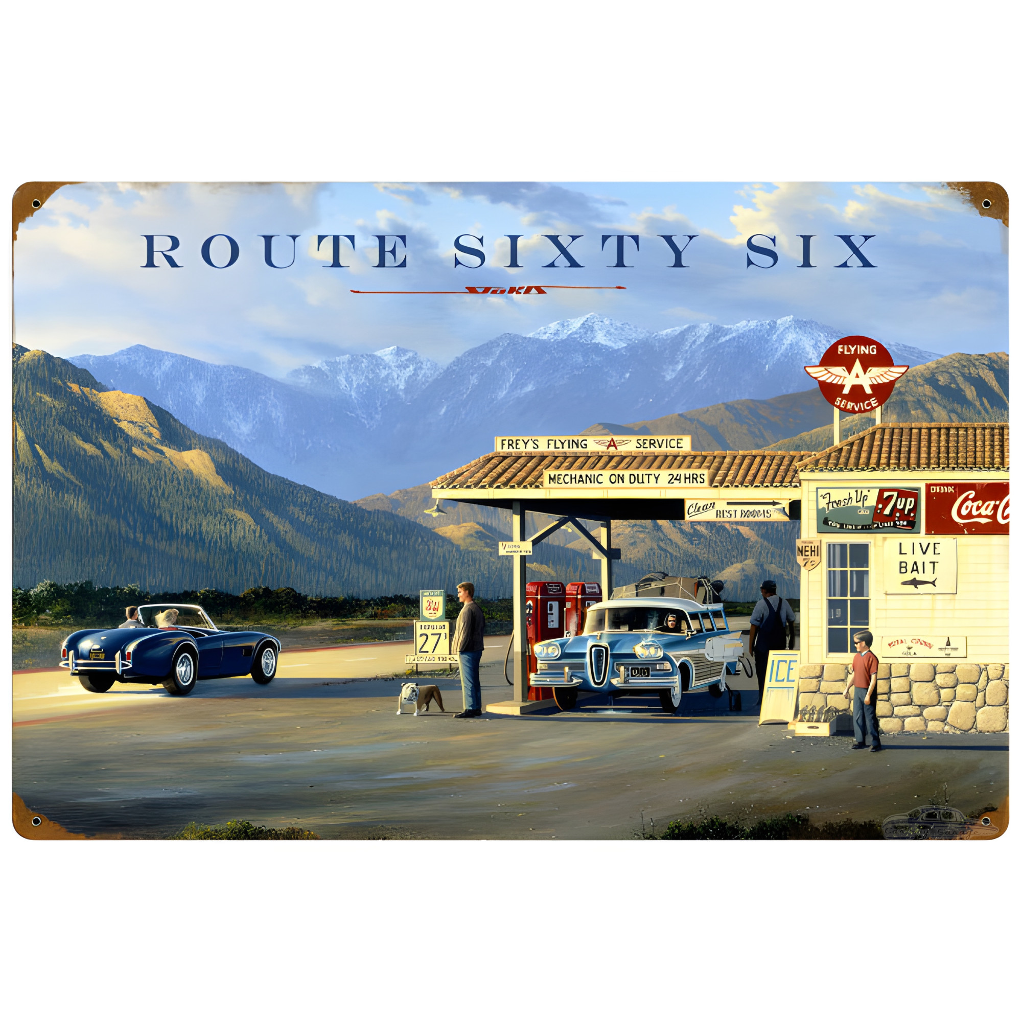 Route 66 Metal Sign - Vintage Garage Wall Art