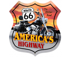 Route 66 Motorcycle Metal Sign - 28" x 28" Custom Shape