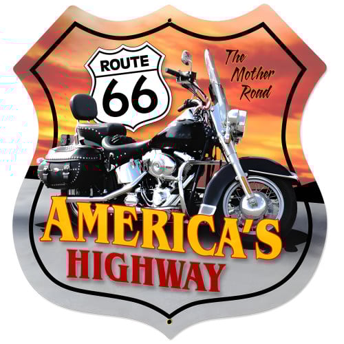 Route 66 Motorcycle Metal Sign - 28" x 28" Custom Shape