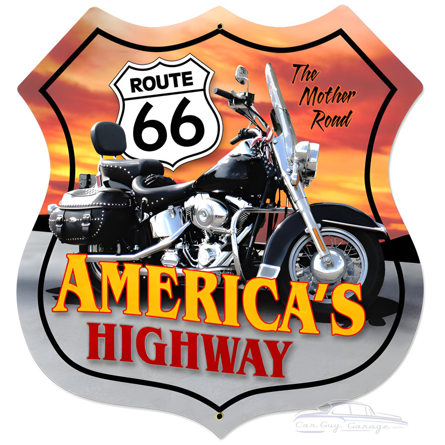 Route 66 Motorcycle Metal Sign - 28" x 28" Custom Shape
