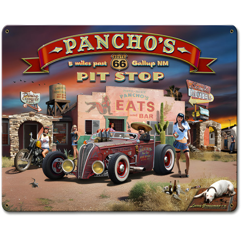 Route 66 Pancho's Metal Sign - 12" x 15"