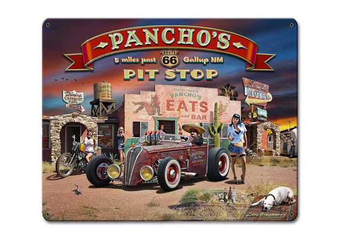 Route 66 Pancho's Metal Sign - 12" x 15"