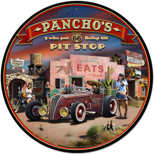 Route 66 Pancho's Metal Sign - 28" Round