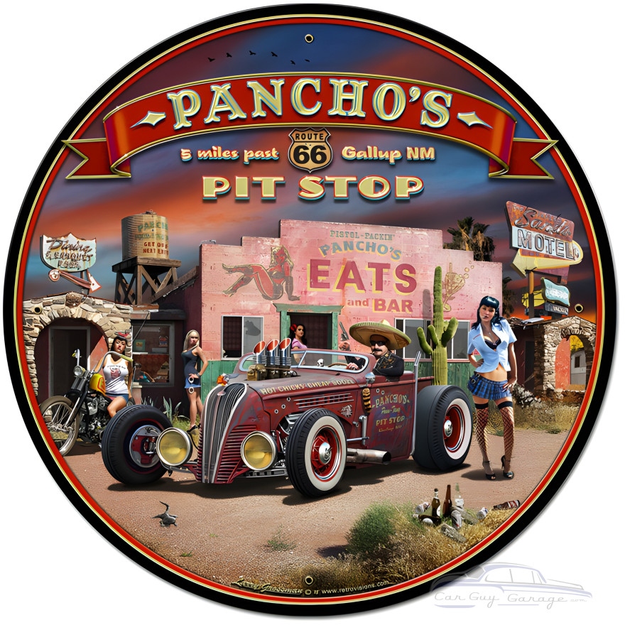 Route 66 Pancho's Metal Sign - 28" Round