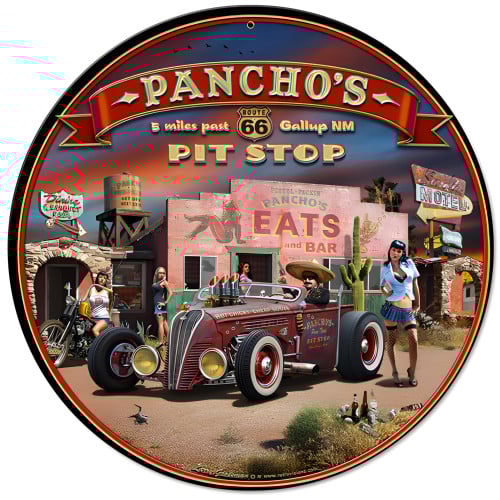 Route 66 Pancho's Metal Sign - 14" Round