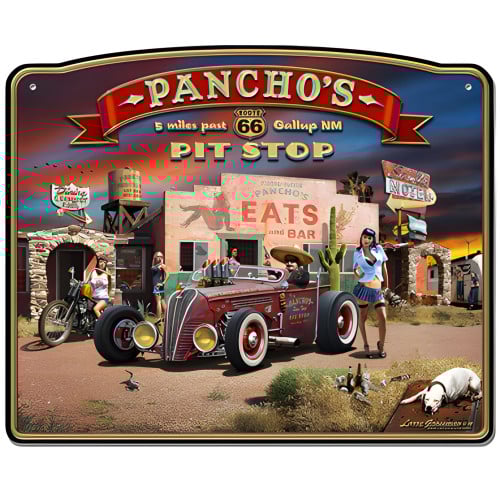 Route 66 Pancho's Metal Sign - 18" x 14"