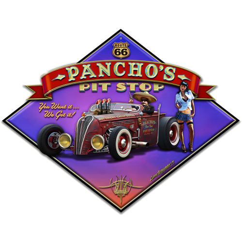 Route 66 Pancho's Metal Sign - 16" x 12"