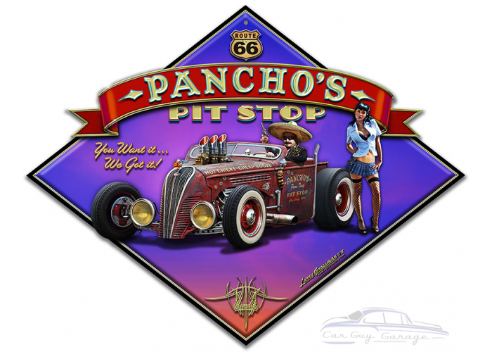 Route 66 Pancho's Metal Sign - 16" x 12"