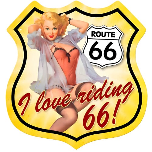Route 66 Pinup Metal Sign - 15" x 15"