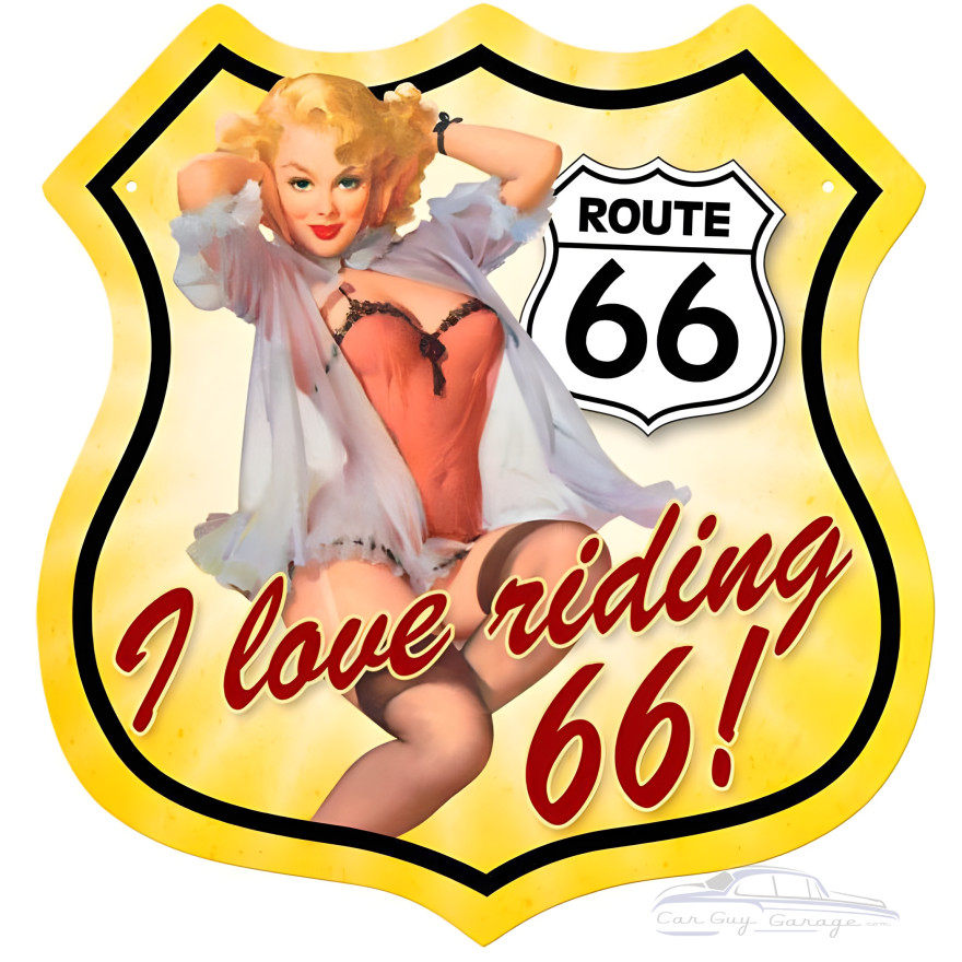 Route 66 Pinup Metal Sign - 15" x 15"