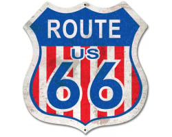 Route 66 Red White Blue Metal Sign - 26" x 28"