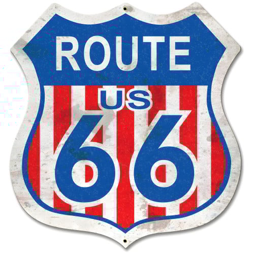 Route 66 Red White Blue Metal Sign - 26" x 28"