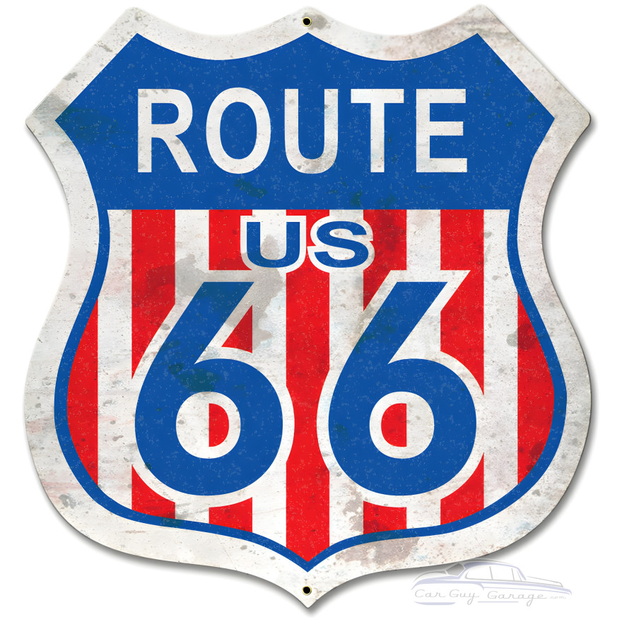 Route 66 Red White Blue Metal Sign - 26" x 28"