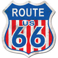 Route 66 Red White Blue Metal Sign - 15" x 15"