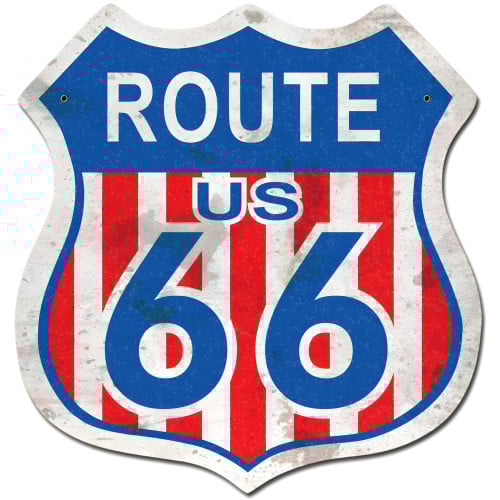 Route 66 Red White Blue Metal Sign - 15" x 15"