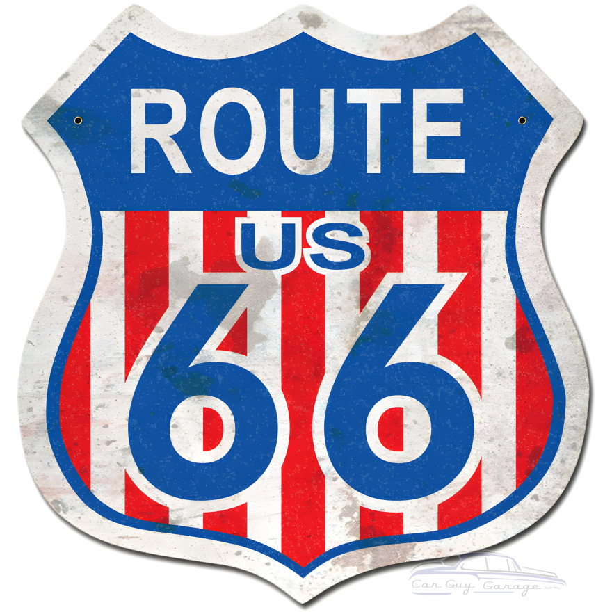 Route 66 Red White Blue Metal Sign - 15" x 15"