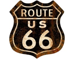 Route 66 Rusty Metal Sign - 28" x 28" Custom Shape