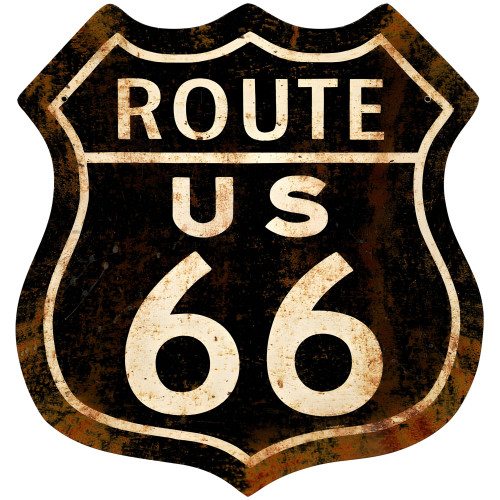 Route 66 Rusty Metal Sign - 28" x 28" Custom Shape