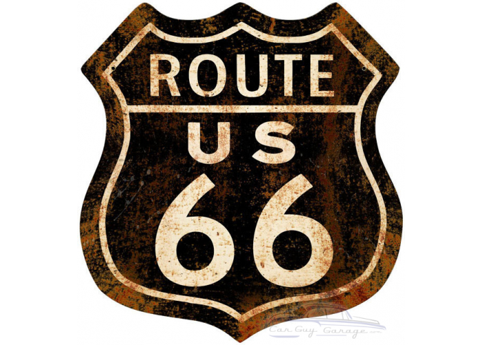 Route 66 Rusty Metal Sign - 28" x 28" Custom Shape