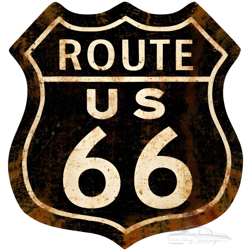 Route 66 Rusty Metal Sign - 28" x 28" Custom Shape