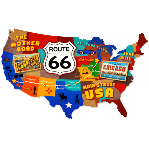 Route 66 USA Metal Sign - 25" x 16"