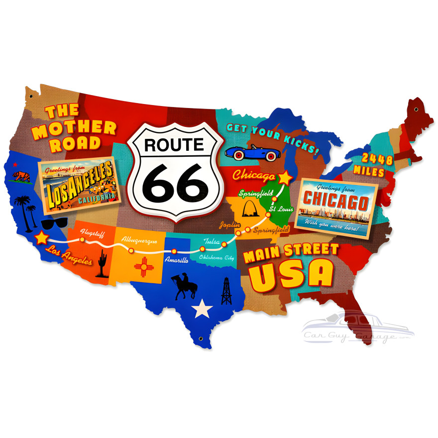 Route 66 USA Metal Sign - 25" x 16"