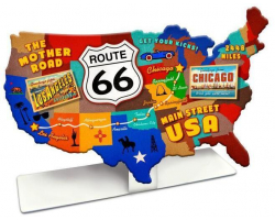 Route 66 USA Road Map Topper Metal Sign - 9" x 6"