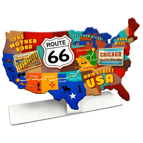 Route 66 USA Road Map Topper Metal Sign - 9" x 6"