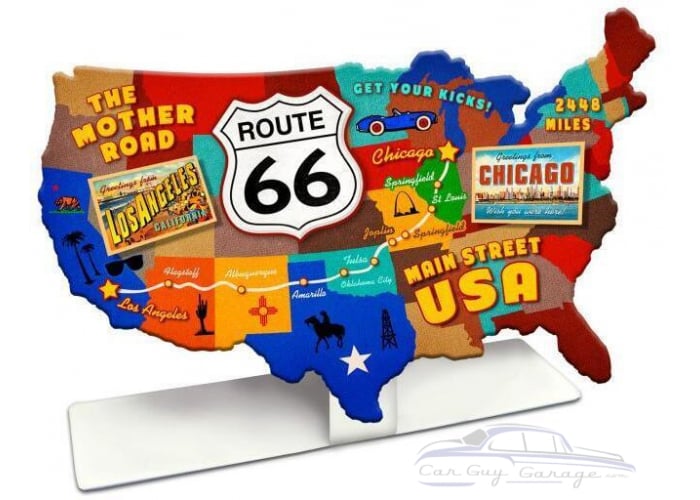 Route 66 Usa Road Map Topper Metal Sign