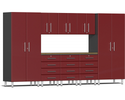 Red Modular 9 Piece Kit with Bamboo Worktop