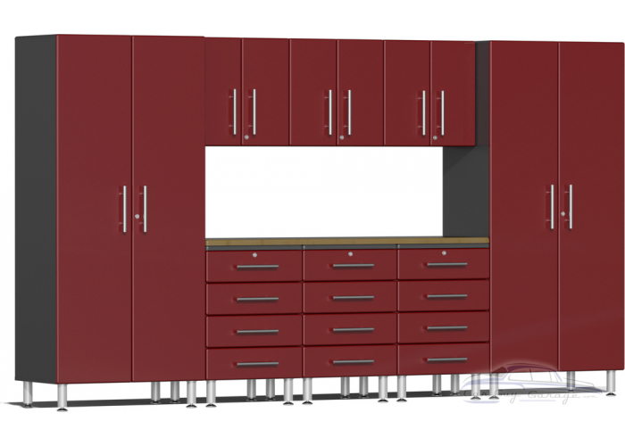 Ruby Red Metallic MDF 9-Piece Kit with Bamboo Worktop