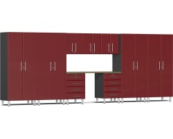 Red Modular 10 Piece Kit with Bamboo Worktop