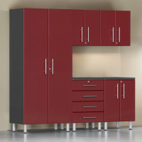 Red Modular 5-Piece Garage Cabinet Set w/ Tall Closet & Wall Cabinets