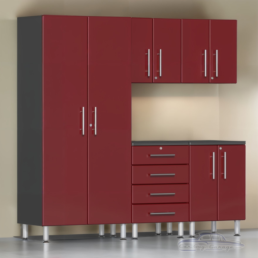 Red Modular 5 Piece Kit of Garage Cabinets Red Modular 5 Piece Kit of Garage Cabinets