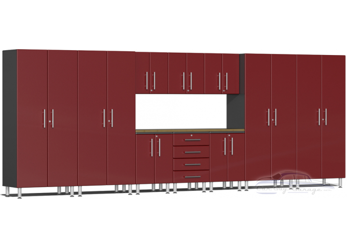Red Modular 11 Piece Kit with Bamboo Worktop
