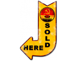Russian Oil Products Sold Here Arrow Metal Sign