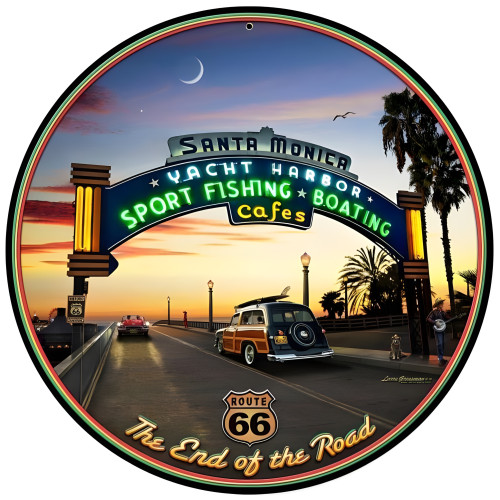 Santa Monica Pier Metal Sign - 14" Round