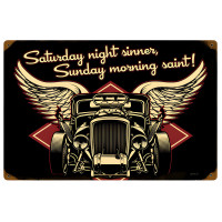 Saturday Night Sinner Metal Sign - 12" x 18"