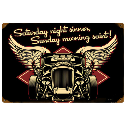 Saturday Night Sinner Metal Sign - 12" x 18"