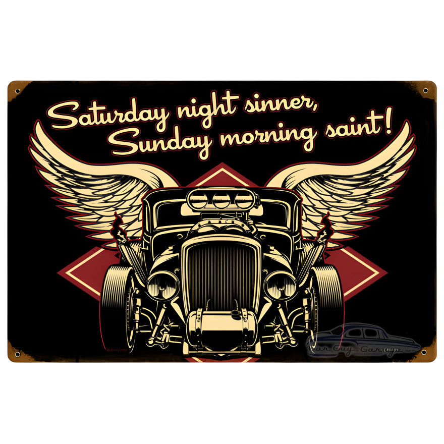 Saturday Night Sinner Metal Sign - 12" x 18"