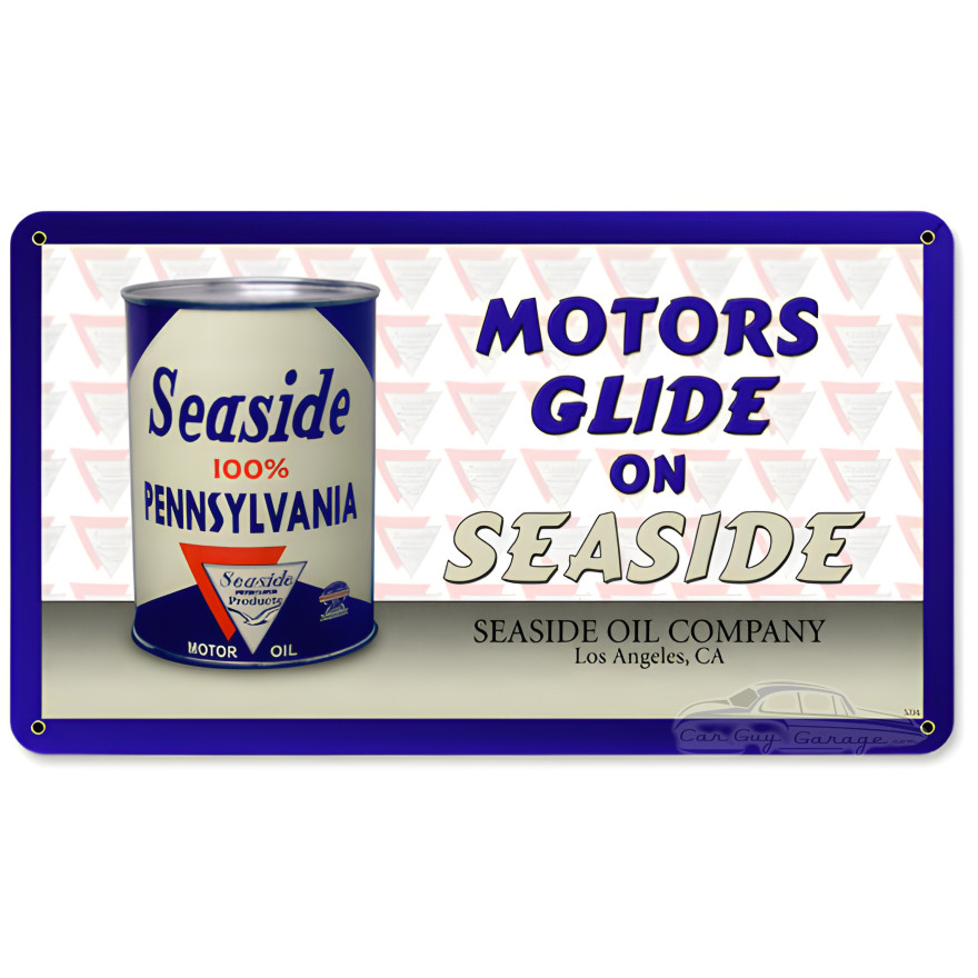 Seaside Oil Can Metal Sign - 14" x 8"