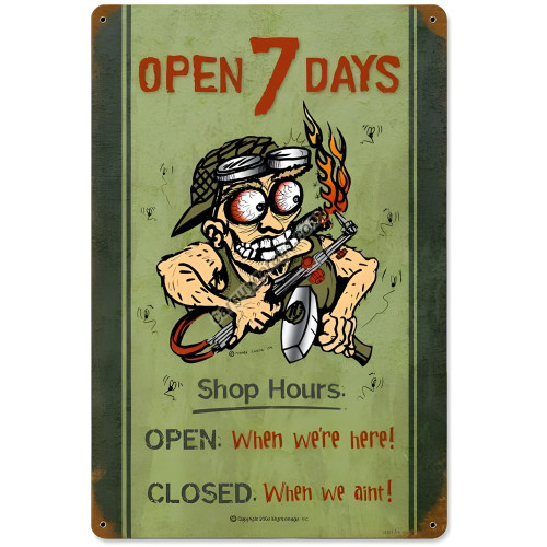Shop Hours Metal Sign - 12" x 18"
